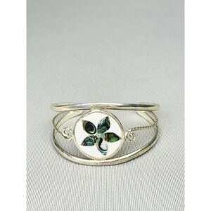 Silver Mexican Floral Cuff Bracelet‎ Vintage Jewelry
